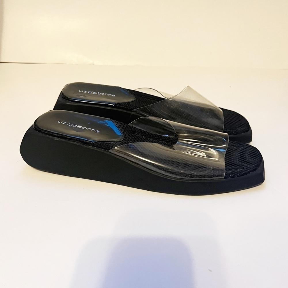 Liz Claiborne Clear Band Black Beach Platform Slides - Picture 6 of 8